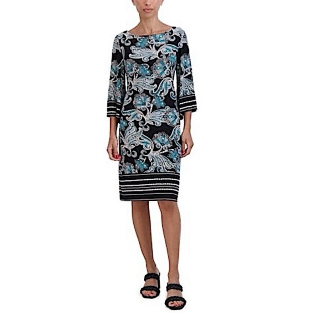 Brand New Sandra Darren Blue & Black Paisley Dress - Size XL
